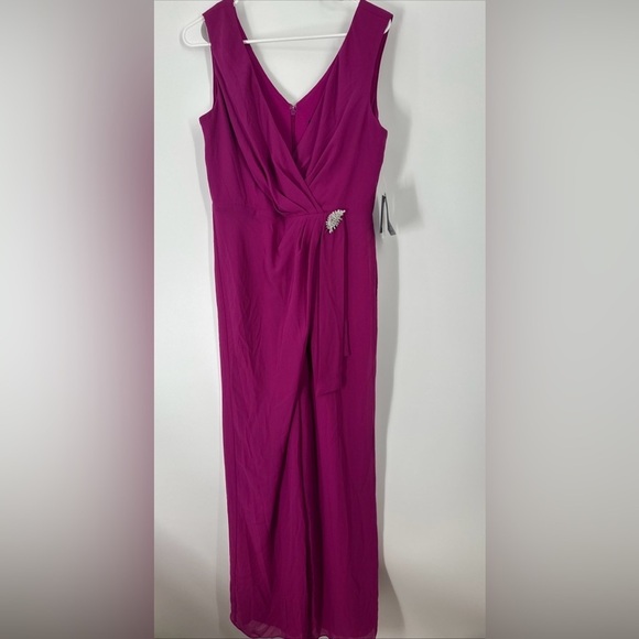 Marina Gathered Chiffon Jumpsuit In Fuchsia Size 4 NEW - Picture 3 of 7